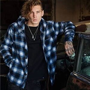 YoungLA men’s checkered hooded buttoned down flannel jacket